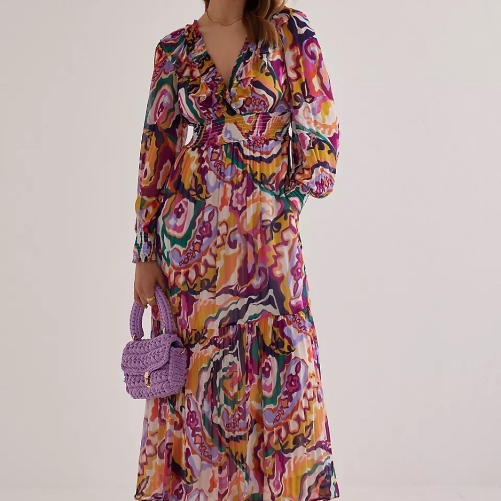 NWT Anthropologie Odetta Ruffled V-Neck Dress XXS - Picture 8 of 9